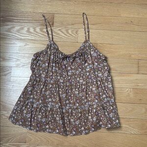 Floral Brown Spaghetti Strap Top